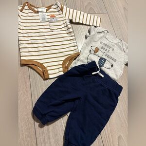 Striped Baby Bodysuit and Graphic Onesie with Navy Pants